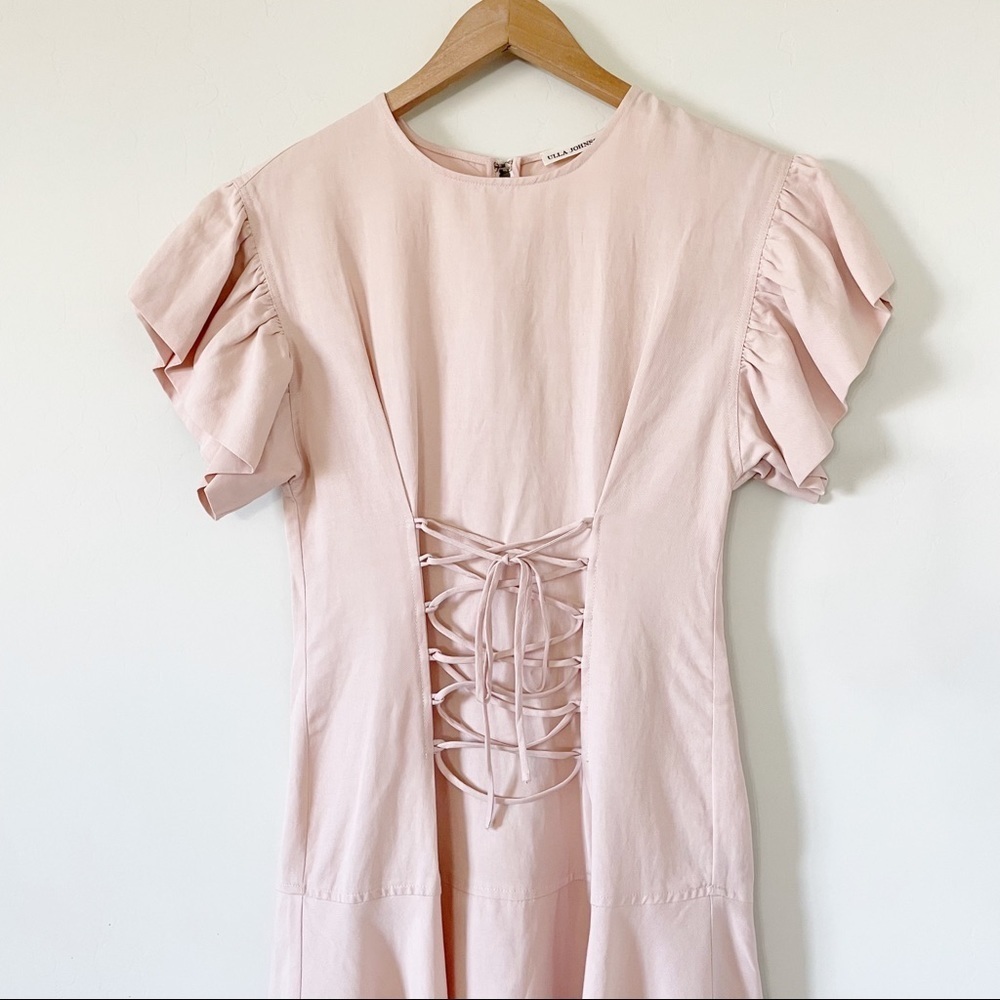 ULLA JOHNSON Otille Dress Lace up Handkerchief hem - Picture 4 of 16